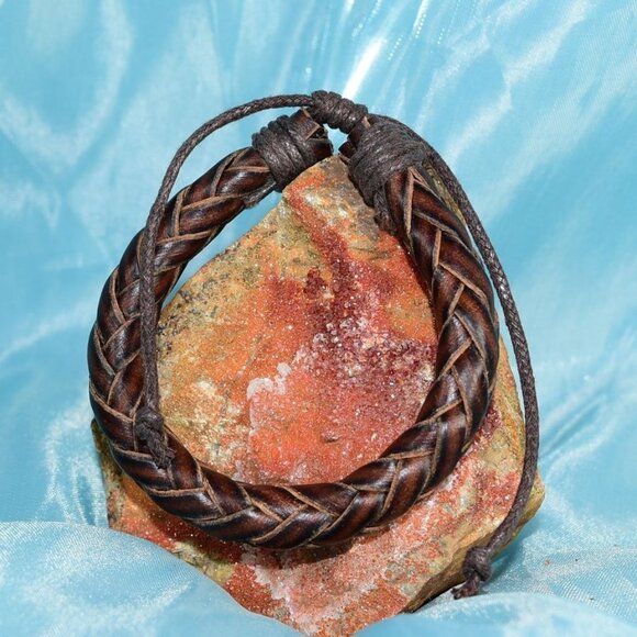 Jonah Lee Mens Leather Rope Herringbone Braided Bracelet Brown Gift Boxed - Picture 2 of 8